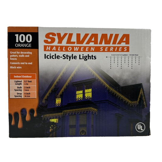 Sylvania Halloween Series 100ct Orange Icicle-Style Lights Holiday Thanksgiving