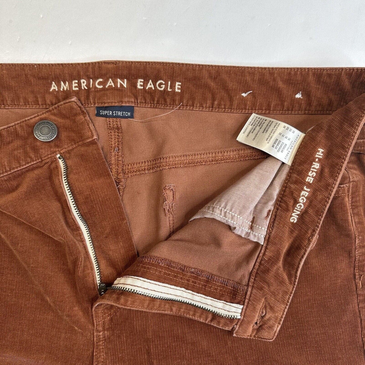 American Eagle Jeans 18 Corduroy Hi Rise Jegging Brown Preppy Academia EUC
