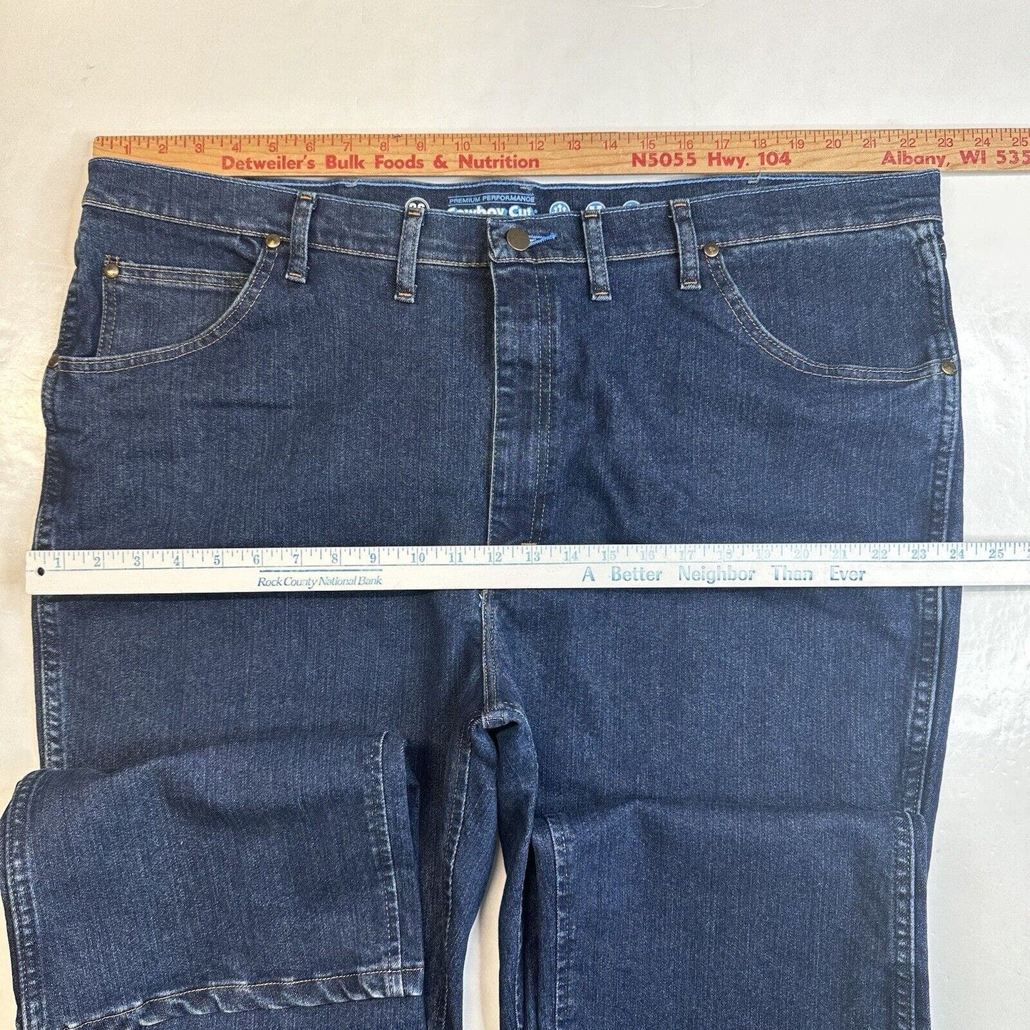 Wrangler Jeans Mens 44x32 Blue Cowboy Cut Slim Stretch Denim Dark Wash EUC