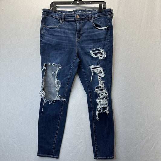 American Eagle Jeans Women 16 Short Jegging Next Level Blue Denim Distress Patch