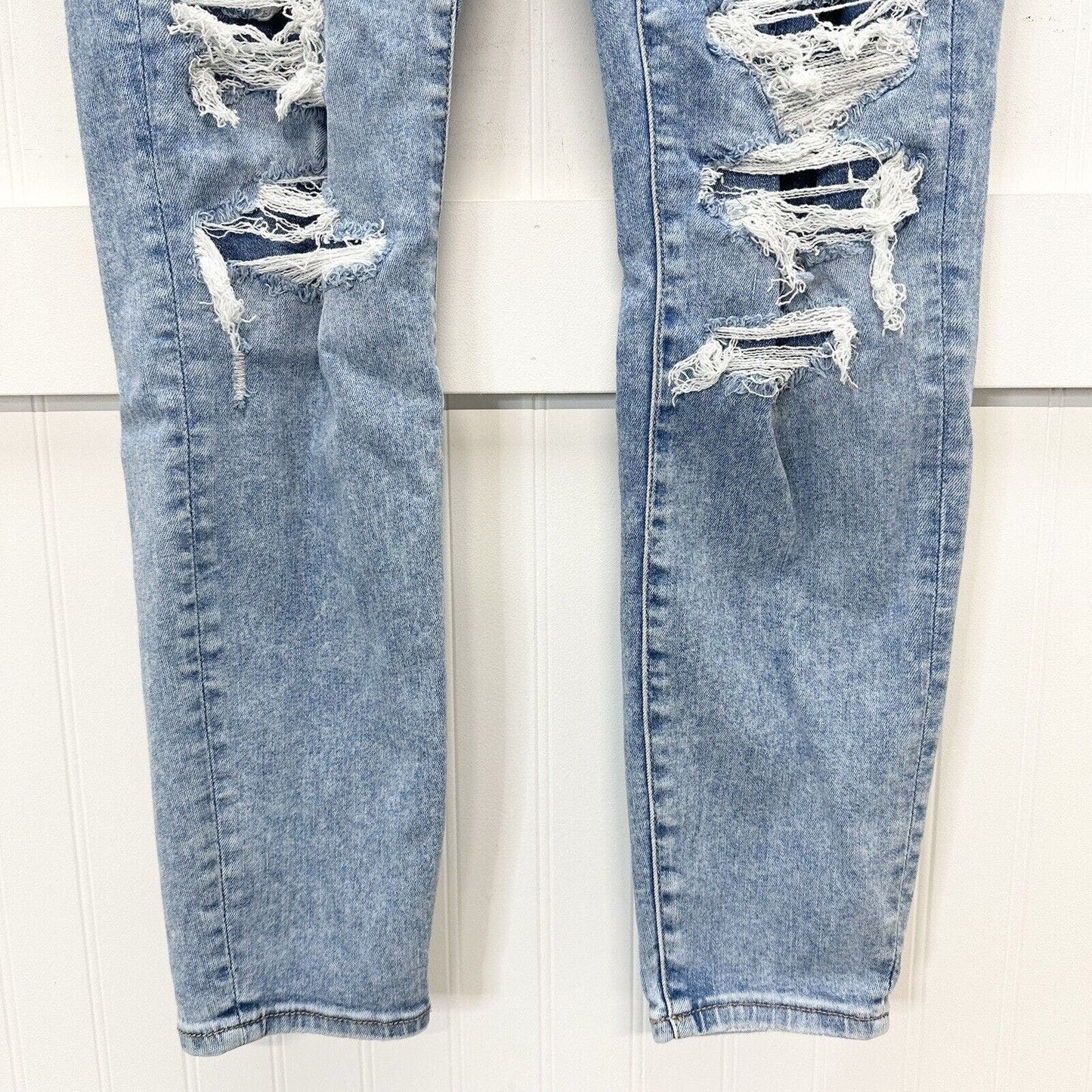 American Eagle Jeans 14 Jegging Next Level Stretch Blue Denim Repaired Distress
