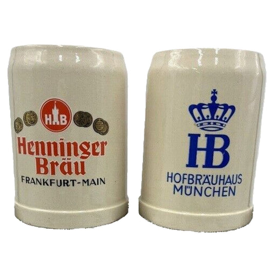 Lot of 2 Vintage .5L West German Beer Steins - Henninger Brau, Hofbrauhaus