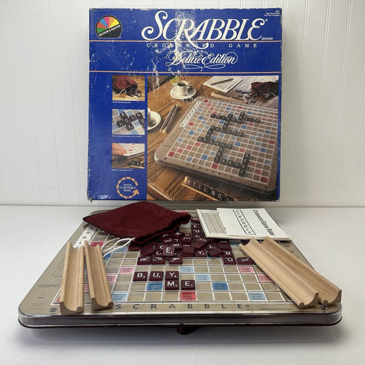 Vintage Scrabble Deluxe Edition 1982 Rotating Turntable Board Game Wooden Tiles
