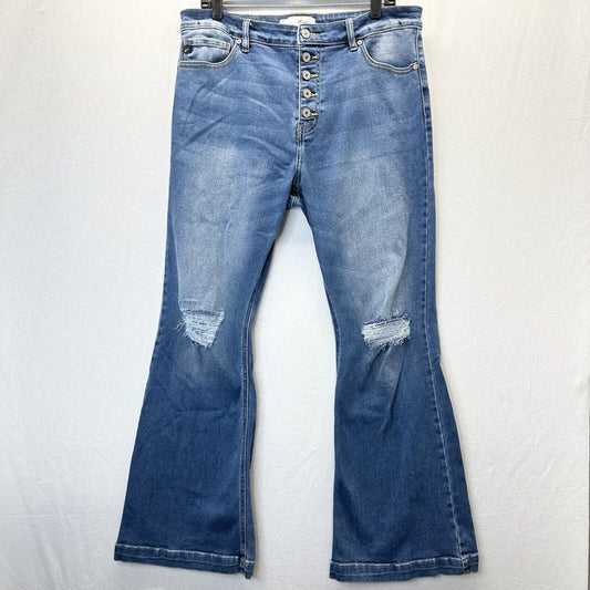 Kancan Jeans Womens 2XL 18W Petite Dixie Ultra High Rise Flare Blue Denim *Flaw