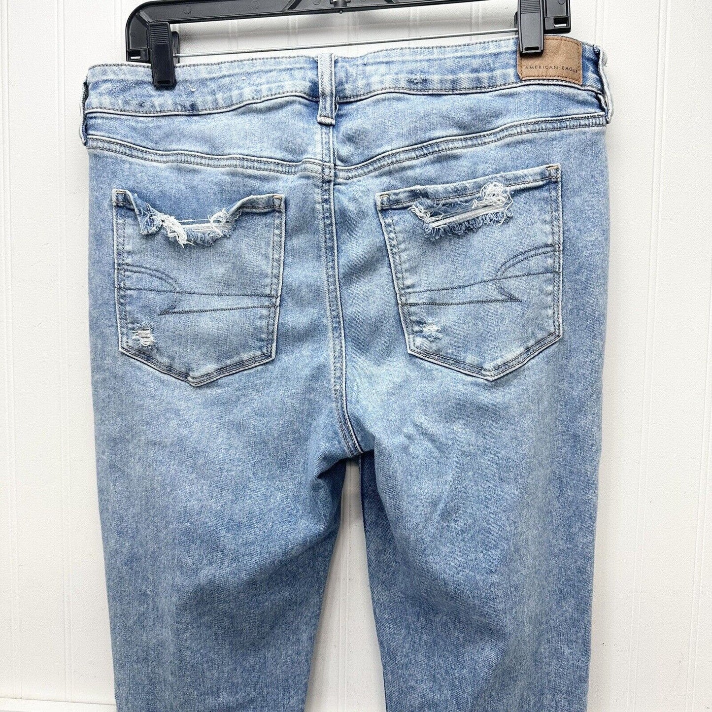 American Eagle Jeans 14 Jegging Next Level Stretch Blue Denim Repaired Distress