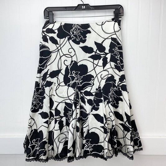 White House Black Market 100% Silk Floral Pleated Skirt Sz 2 Knee Length *Flaw