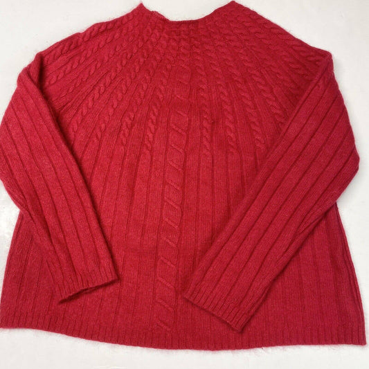 White Stag Soft Cable Knit Sweater Large Angora Lambswool Blend Red Long Sleeve