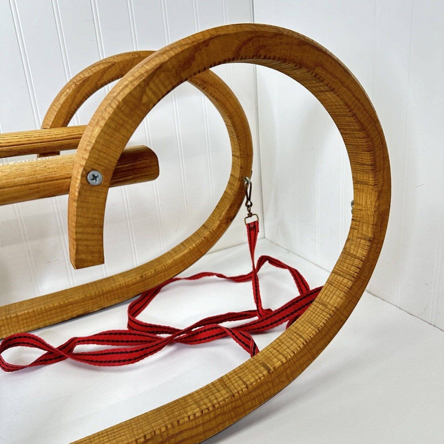 Vintage RIJO Rodel 39” Oak Wood Curly Horned Sledge, Toboggan - Made In Austria