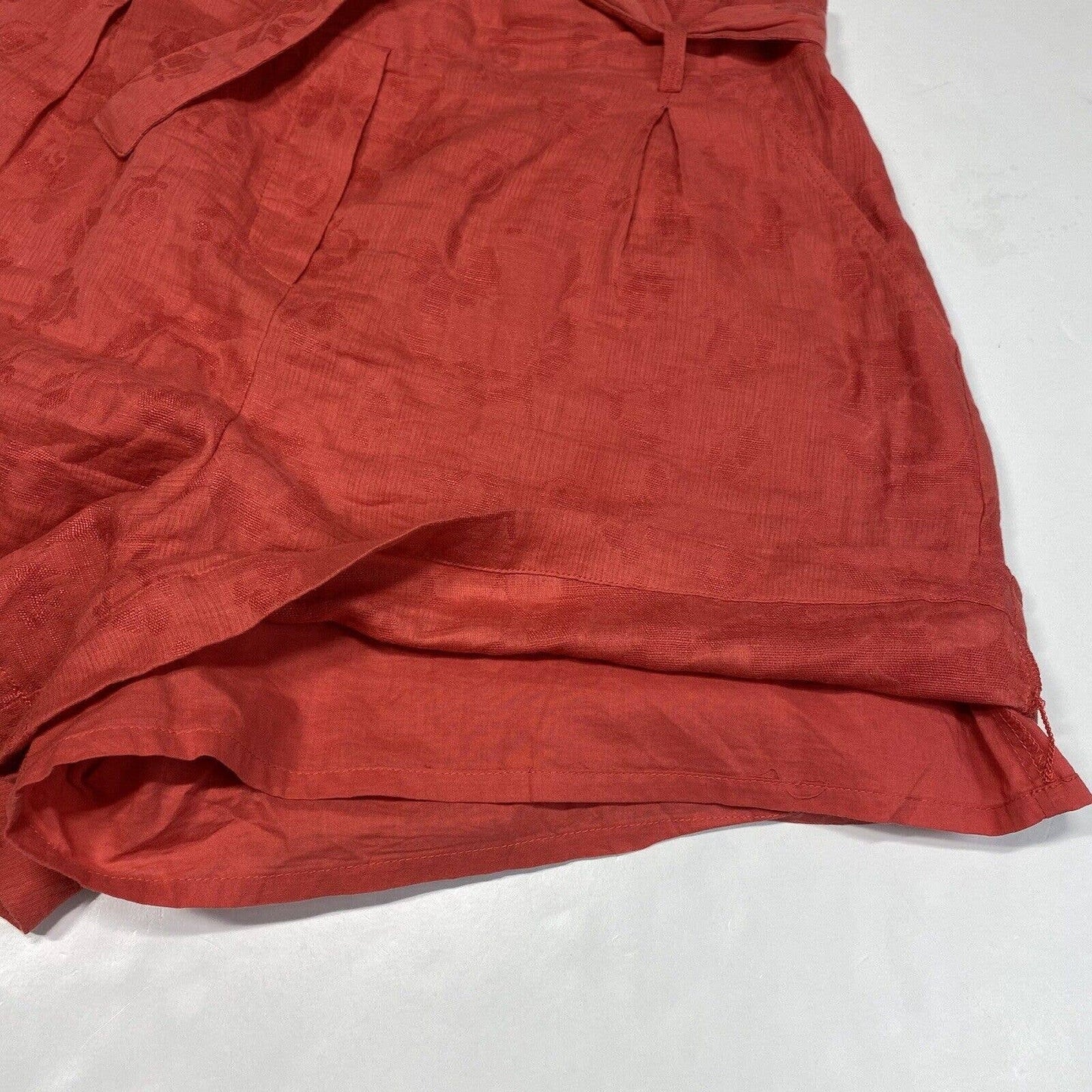 A Loves A High Waist Belted Paperbag Shorts Sz 10 Red Linen/Cotton Pull On Short