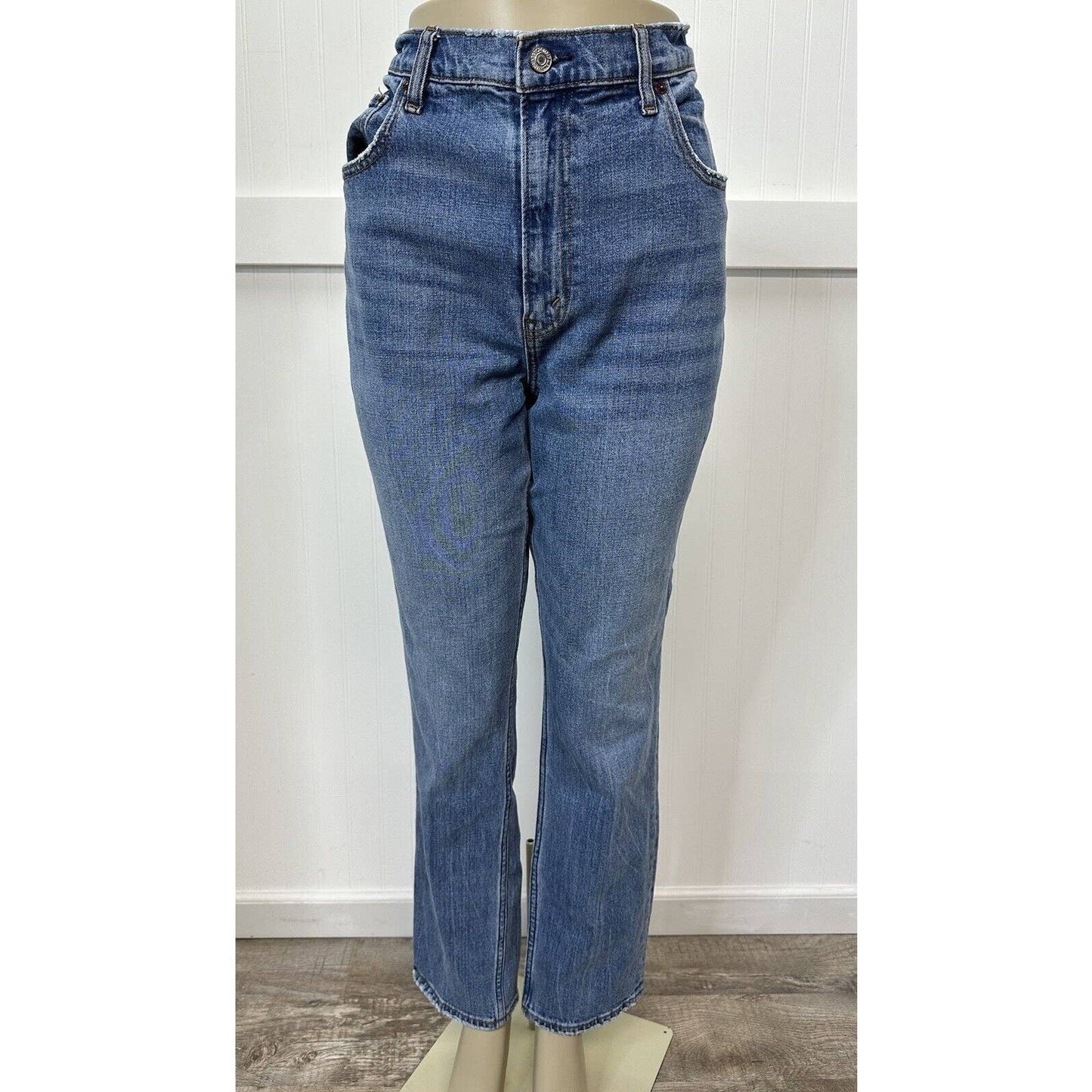 Abercrombie Fitch 90s Slim Straight Ultra High Rise Jeans Sz 32/14 Blue Denim