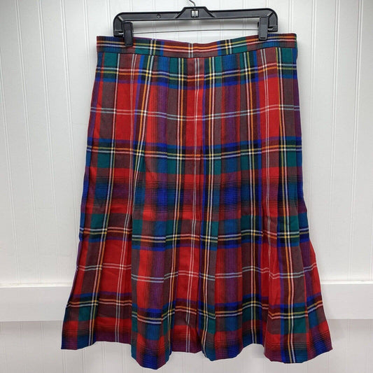 Vintage Talbots 100% Wool Red Plaid Pleated Midi Skirt Womens 20 (34"Waist) USA
