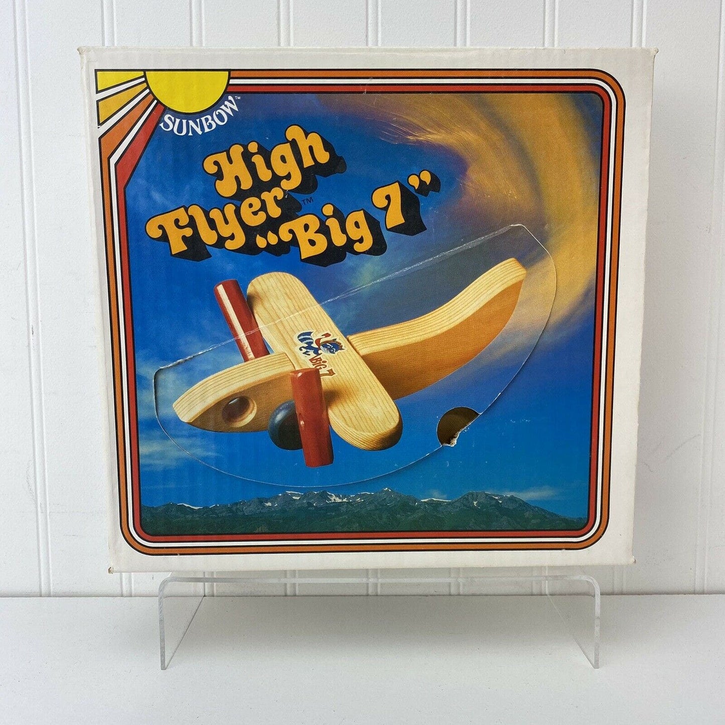Vintage Sunbow Wooden High Flyer “Big 7” Airplane 1980 Wood Toy Plane W/Box USA
