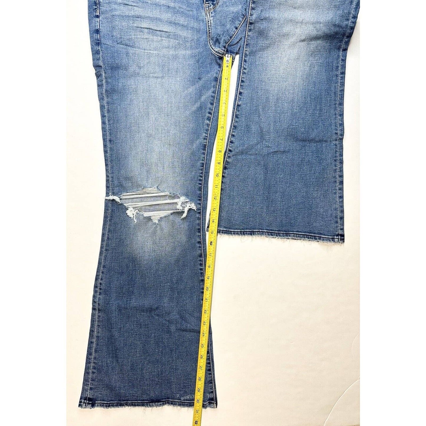 American Eagle Super Hi-Rise Flare Jeans 16 Stretch Blue Denim Distressed NEW