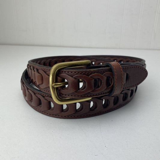 Cabela’s Belt Brown Leather Chain Link Brass Tone Buckle Size 38