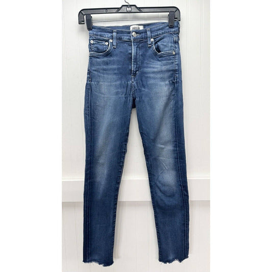 AGOLDE Sophie Crop Jeans Womens 24 Midrise Blue Denim Medium Wash Raw Hem Fray