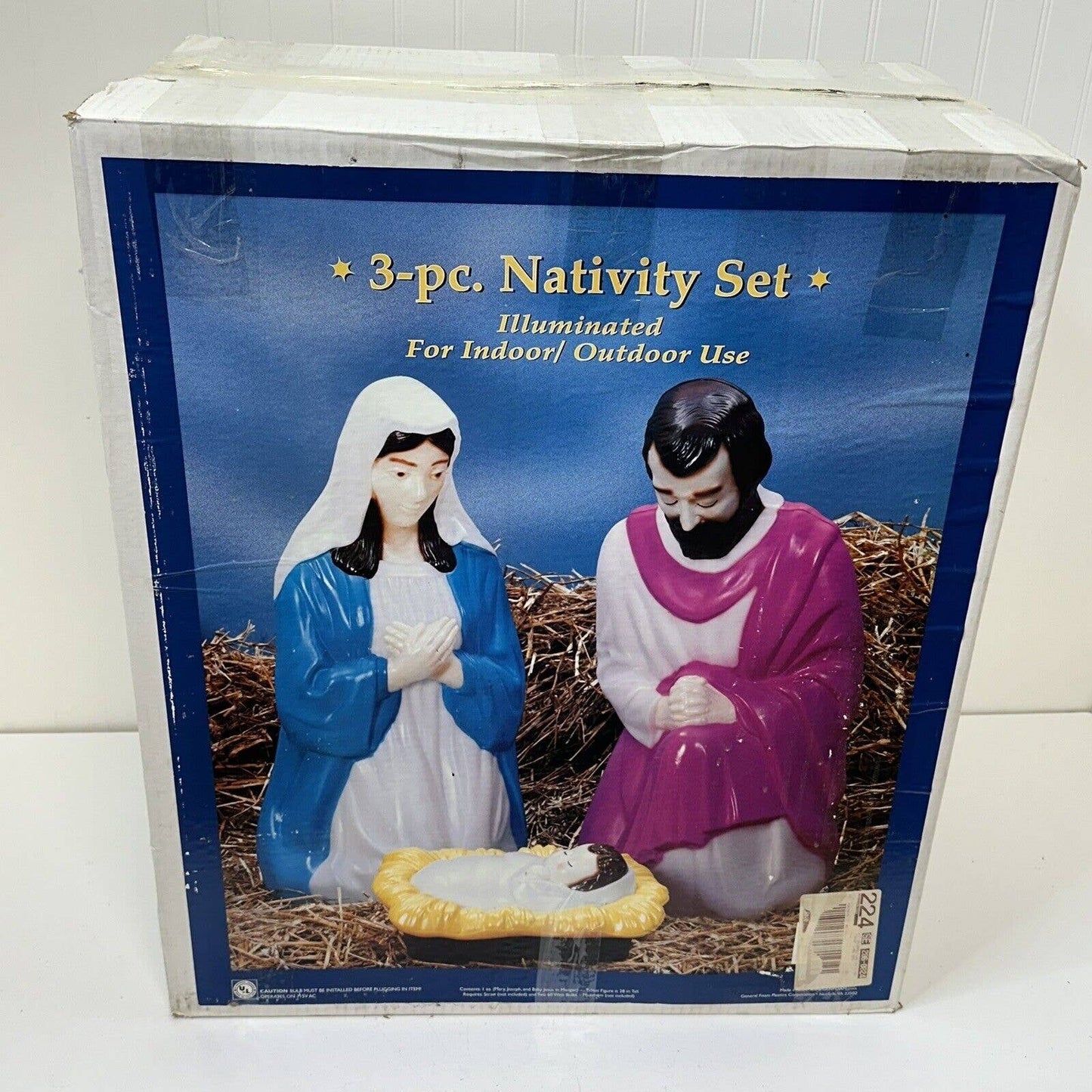 Vintage General Foam Products Nativity Blow Mold Mary Joseph Baby Jesus Lighted