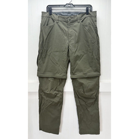 Eddie Bauer Convertible Tech Pants Mens 36 Green Nylon Hiking Zip Off Shorts