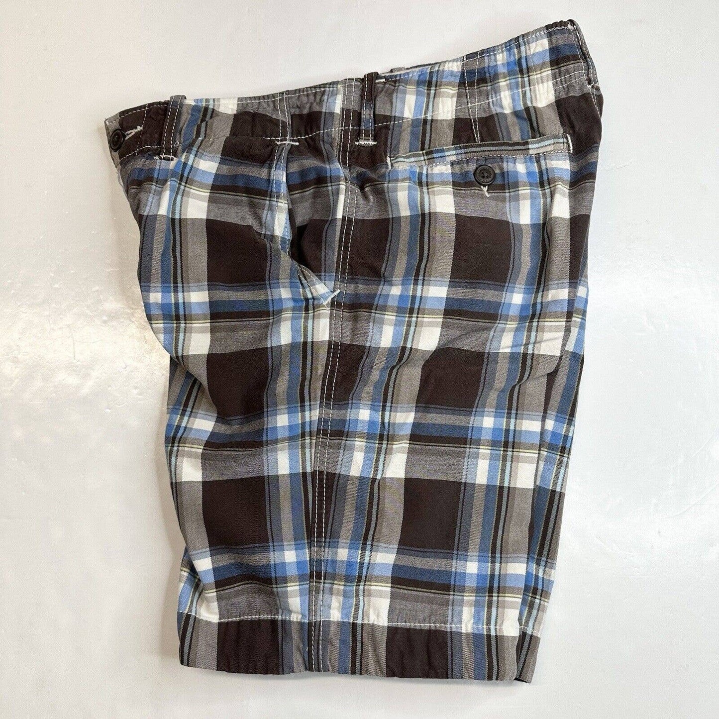 Abercrombie & Fitch Plaid Shorts Mens 32 Brown Preppy Button Fly Heavy Cotton