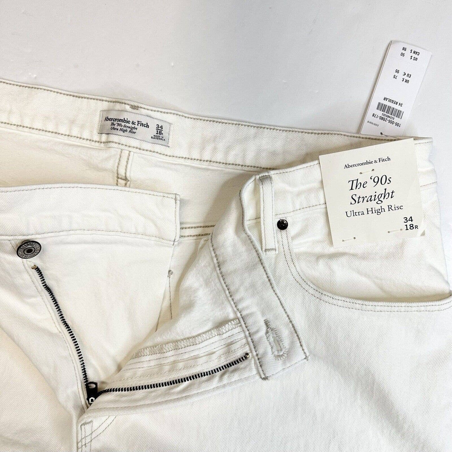 Abercrombie Fitch 90s Straight Ultra High Rise Jeans 34/18 Cream Crossover NEW