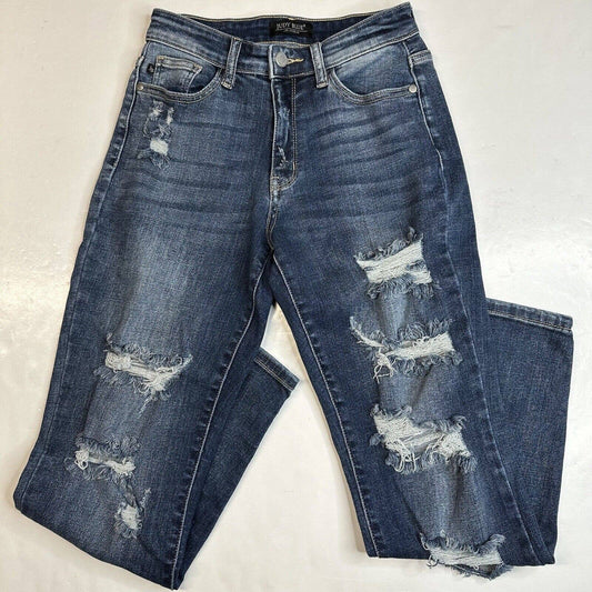 Judy Blue Boyfriend Fit Jeans 0/24 Stretch Denim Blue Jean Distressed Holes