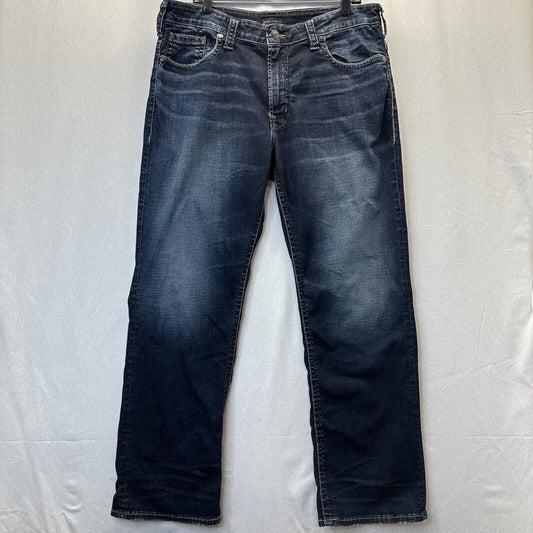 Silver Jeans Mens 38x32 Blue Gordie Loose Fit Straight Leg Denim Distress *Flaw