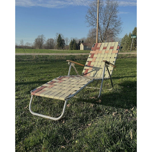 Vintage Aluminum Folding Webbed Chaise Lawn Lounge Chair White, Salmon, Maroon