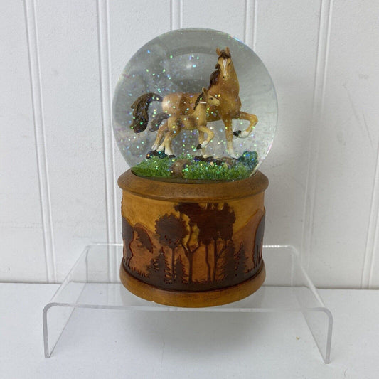 Pride & Wilderness - Mare & Foal Horses 6" Snow Globe - Plays *Born Free”