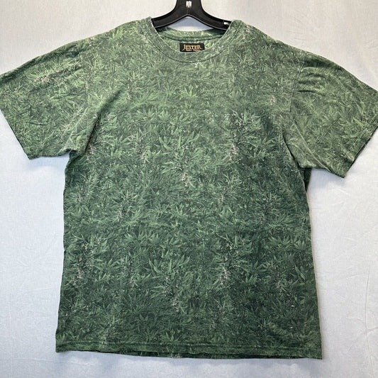 Vintage Jester Clothing Shirt Men XL Green Weed Pot Leaf Cannibis All Over Print