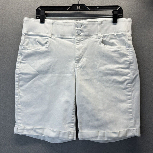 Apt 9 Shorts 14 Tummy Control Bermuda Long Cuffed White Jean Stretch Denim *Mark