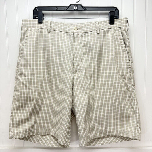 Peter Millar Shorts Mens 35 Beige White Check Golf Performance Wicking *Flaw