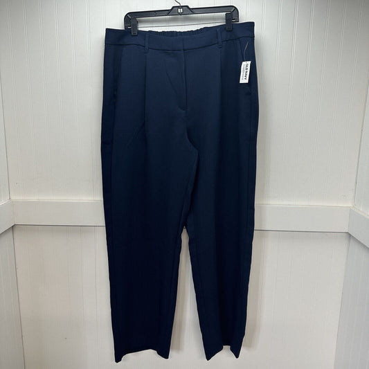 Old Navy Pants XL Wide Leg Trouser Navy Blue Full Length Pleated Stretch NEW