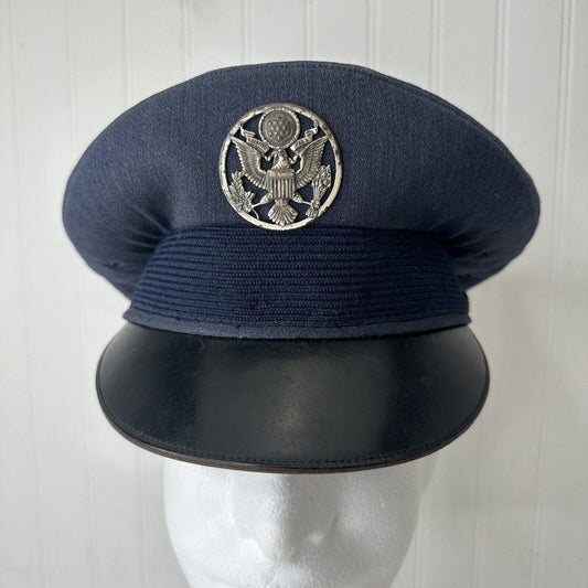 Vintage US Air Force Service Cap Flight Ace Five Star 100% Wool Blue 7 Military