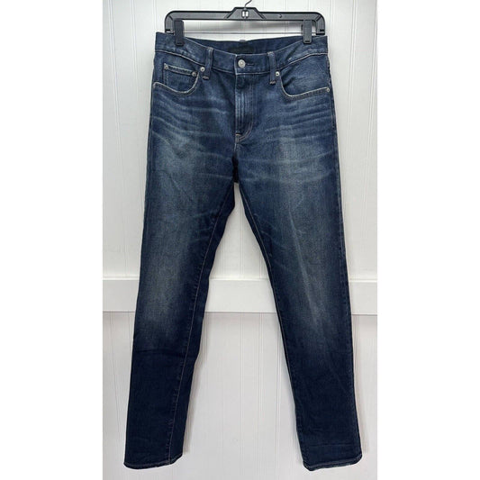 Uniqlo Straight Leg Jeans Mens 31 Denim Blue Jean Dark Wash Distressed