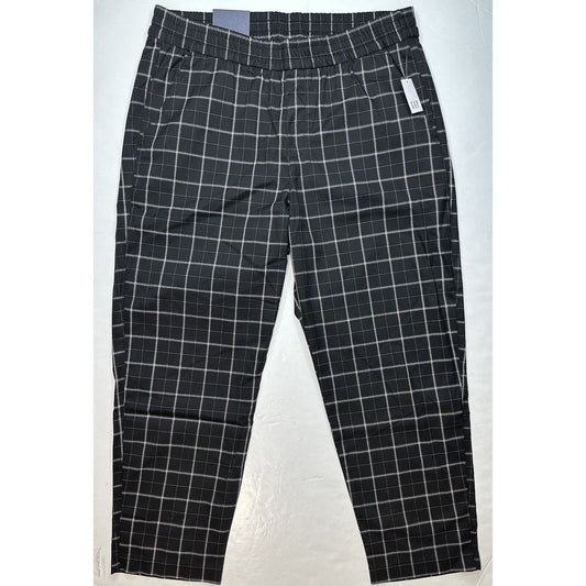 GAP Easy Pants Womens Large Black Plaid Pull On Tapered Ankle Lightweight NEW