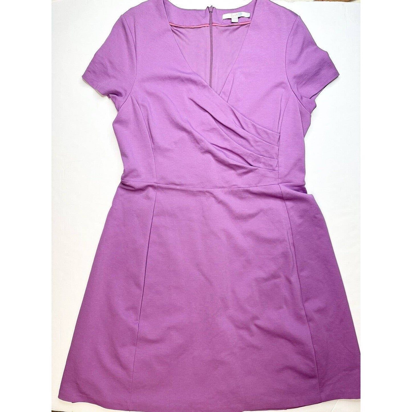 Boden Ponte Knit Dress (US 14/UK 18) Purple Lined Fit Flare Short Sleeve EUC