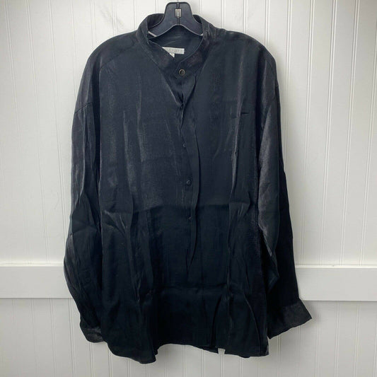 Vintage Elliott Button Down Dress Shirt XLarge Black Collarless 90s Clubwear Top