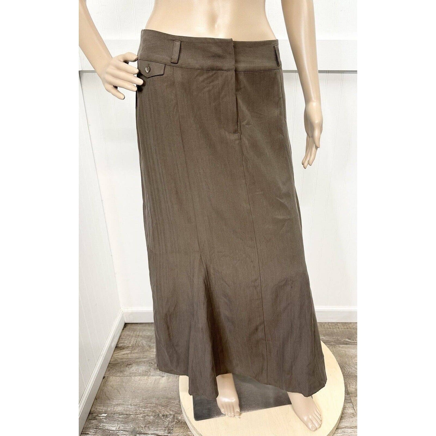 J.Jill Maxi Skirt Womens 12 Tan Brown Long Silk/Cotton Zip *Fixed Loose Hook NEW