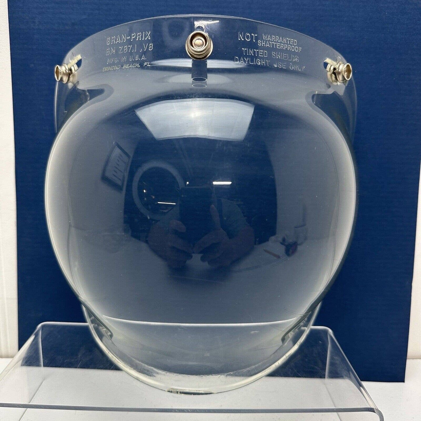 NEW Vintage Gran-Prix Retro Clear Bubble 3 Snap Helmet Shield Visor NOS *Flaw*