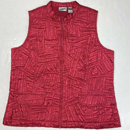 Chicos Quilted Vest Sz 1 (Medium) Womens Fuchsia Pink Full Zip Sleeveless Jacket