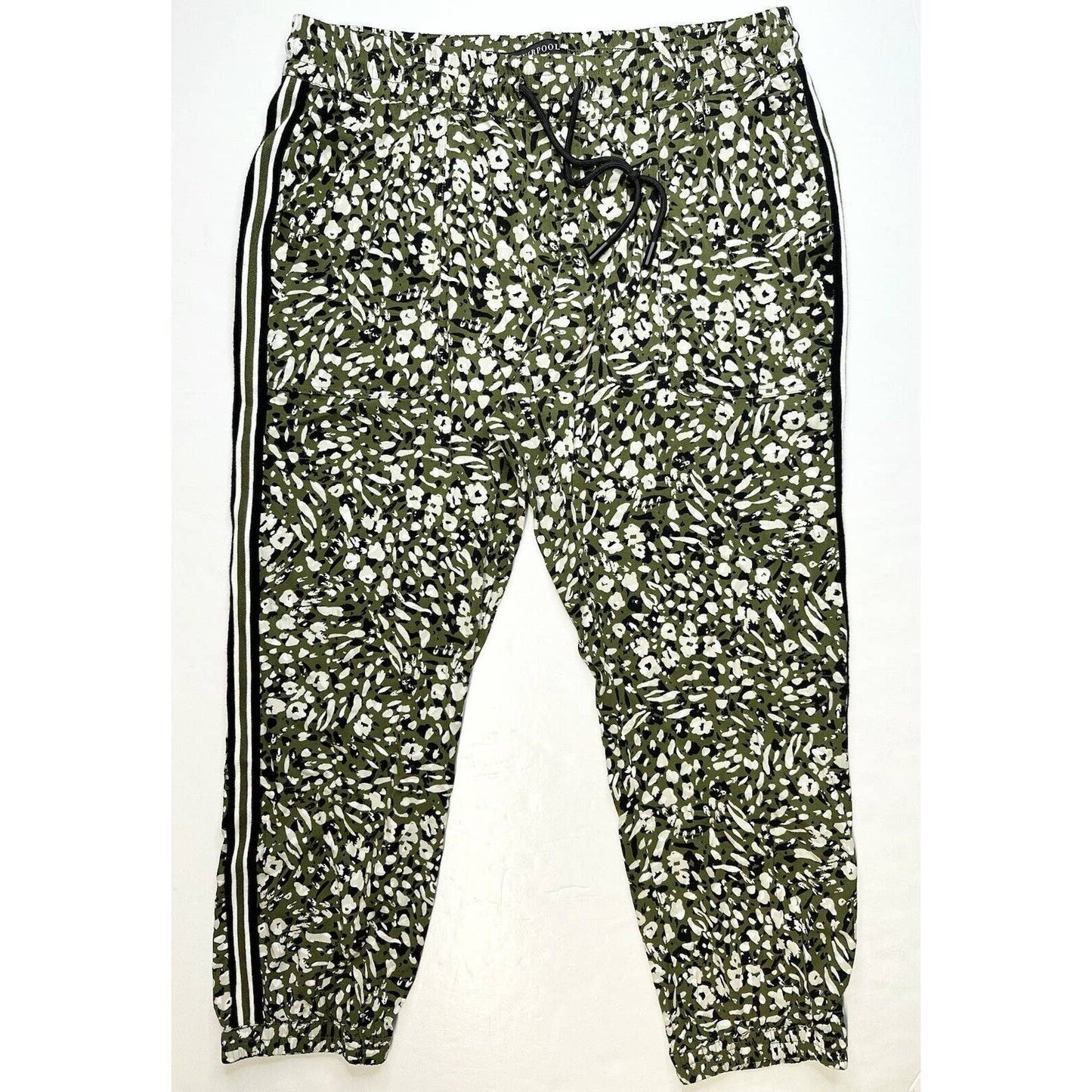 Liverpool Easy Fit Cropped Jogger Pant XL Green Animal Print Side Stripe Pull On