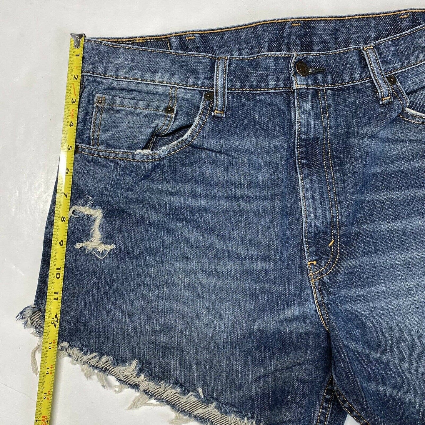 Levis 550 Boyfriend Cut Off Shorts 14 (36.5"Waist) High Rise Denim Jean Holes