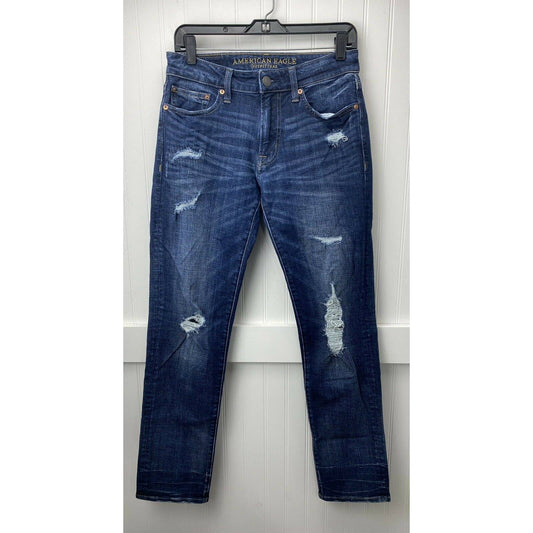 American Eagle Slim Straight Sz 29 Mens Extreme Flex 4 Denim Jeans Holes EUC