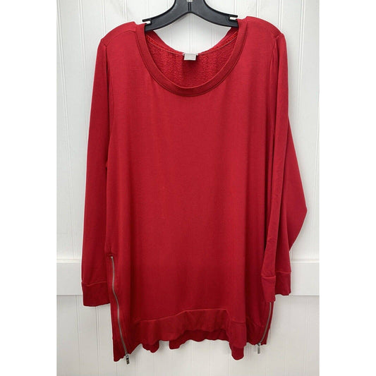 Chicos Zenergy Soft Sweatshirt Tunic Top Sz 3 (XL) Red Long Sleeve Side Zippers