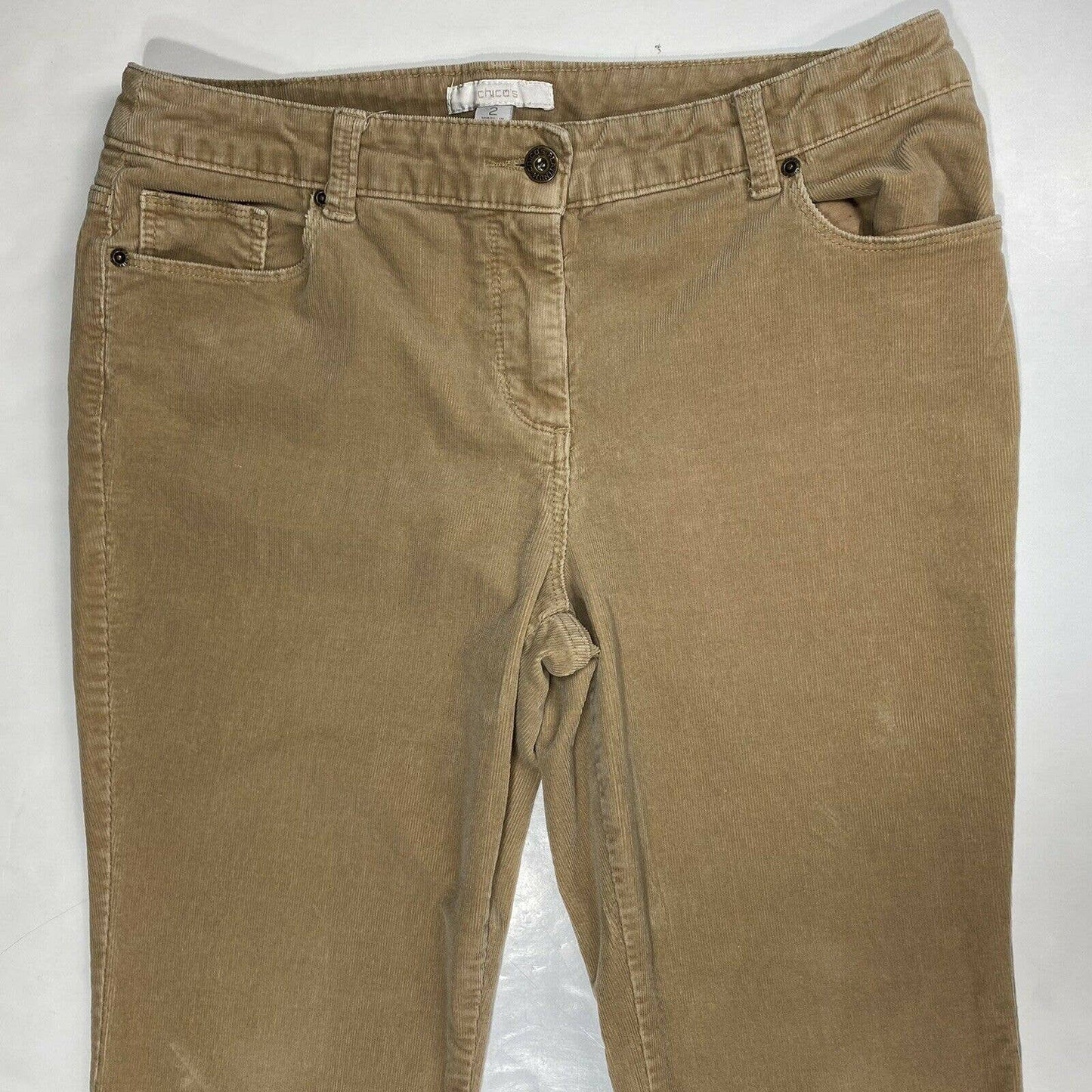Chicos Corduroy Pants Sz 2 (US 12) Womens Crop/Short Midrise Tan Mini Bootcut