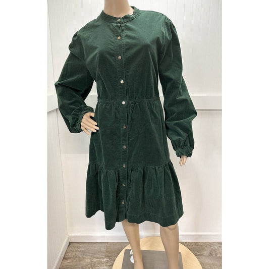 Draper James Corduroy Dress XL Christmas Green Long Sleeve Button Front Stretch
