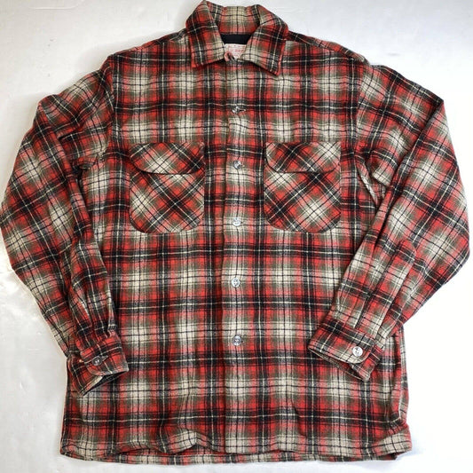 Vintage Brent Wool Blend Shacket Mens Small Red Plaid Long Sleeve Buttons Japan