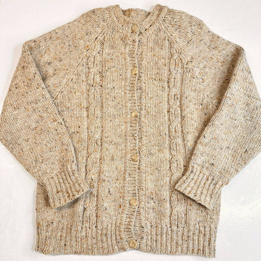Vintage LL Bean Cardigan Eur38/US ML Beige Wool Button Up Cable Knit Sweater EUC