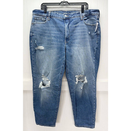 Old Navy High Rise OG Straight Jeans Womens 20 Blue Denim Distressed Plus Sz NEW