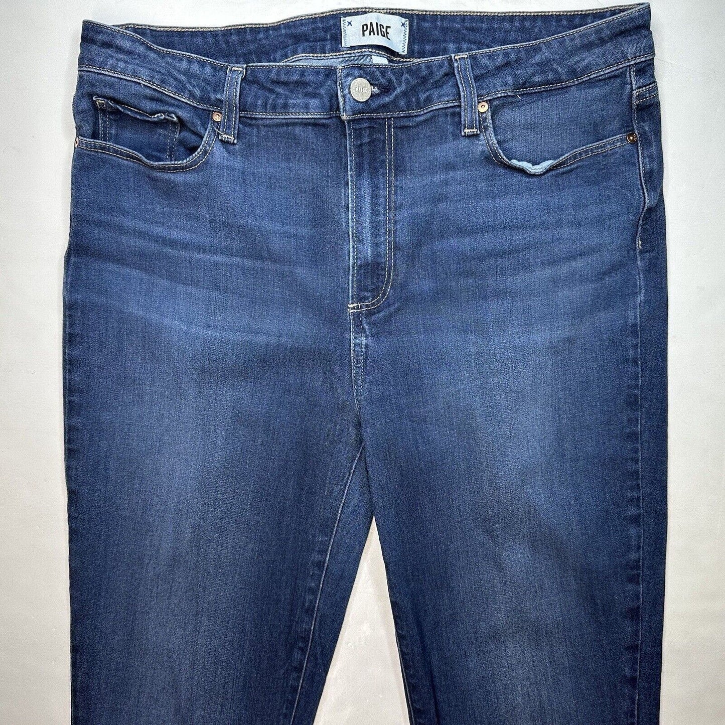 Paige High Rise Bell Canyon Flare Jeans Womens 33 Stretch Blue Denim Dark Wash