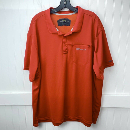Cabelas Guidewear Shirt Sz 2XL Red/Orange Short Sleeve 1/4 Button Top Mesh EUC